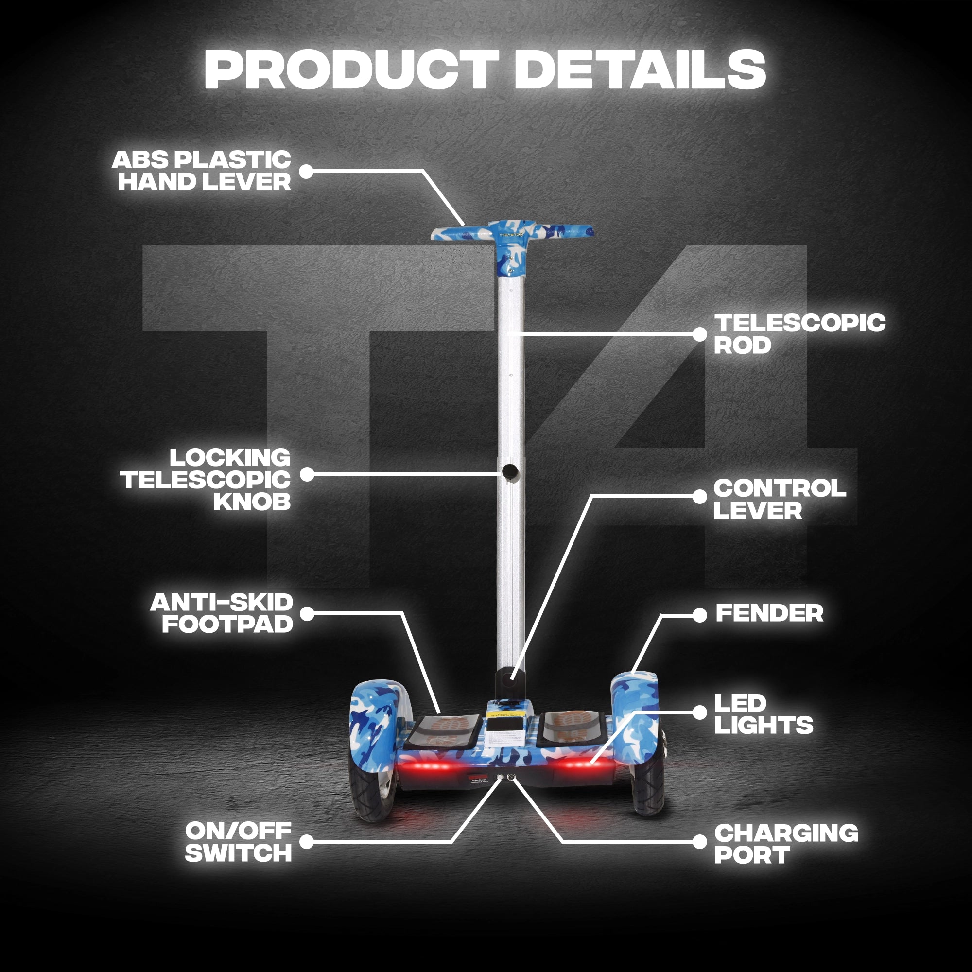 TYGATEC T4 Self Balancing Hoverboard with Handle (Military Blue)