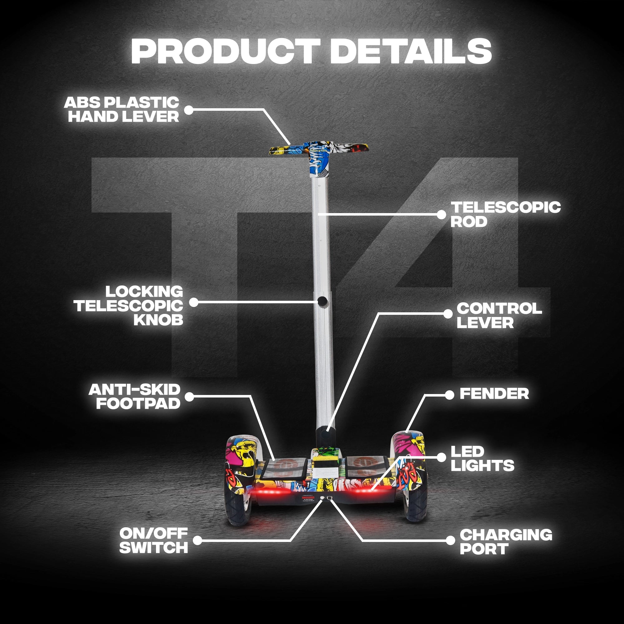 TYGATEC T4 Self Balancing Hoverboard with Handle (Edhardy)